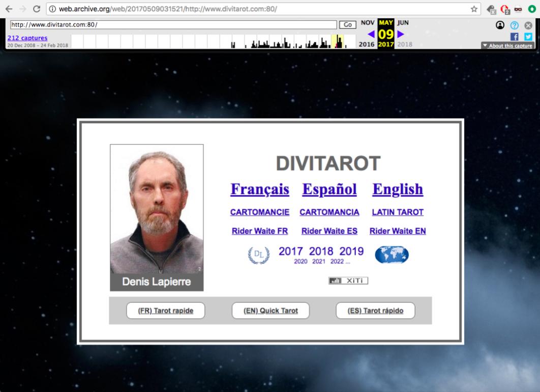 Une photo du site divitarot prise en 2017 par archive.org