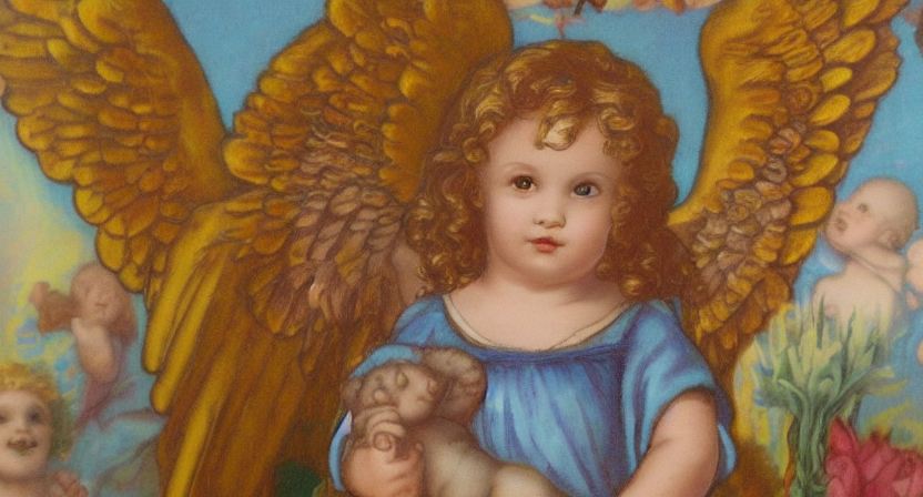 Cet enfant a les traits d'un enfant et de grandes ailes