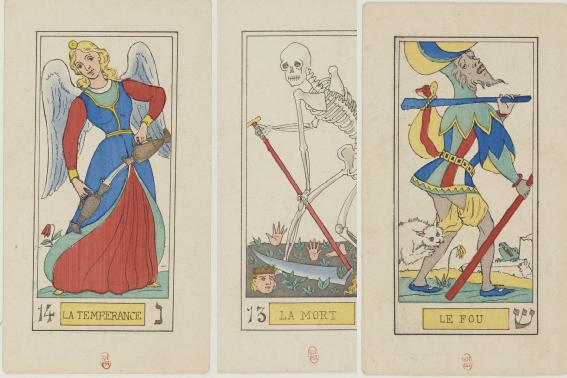 Les cartes de la tempérance, de la mort et du fou